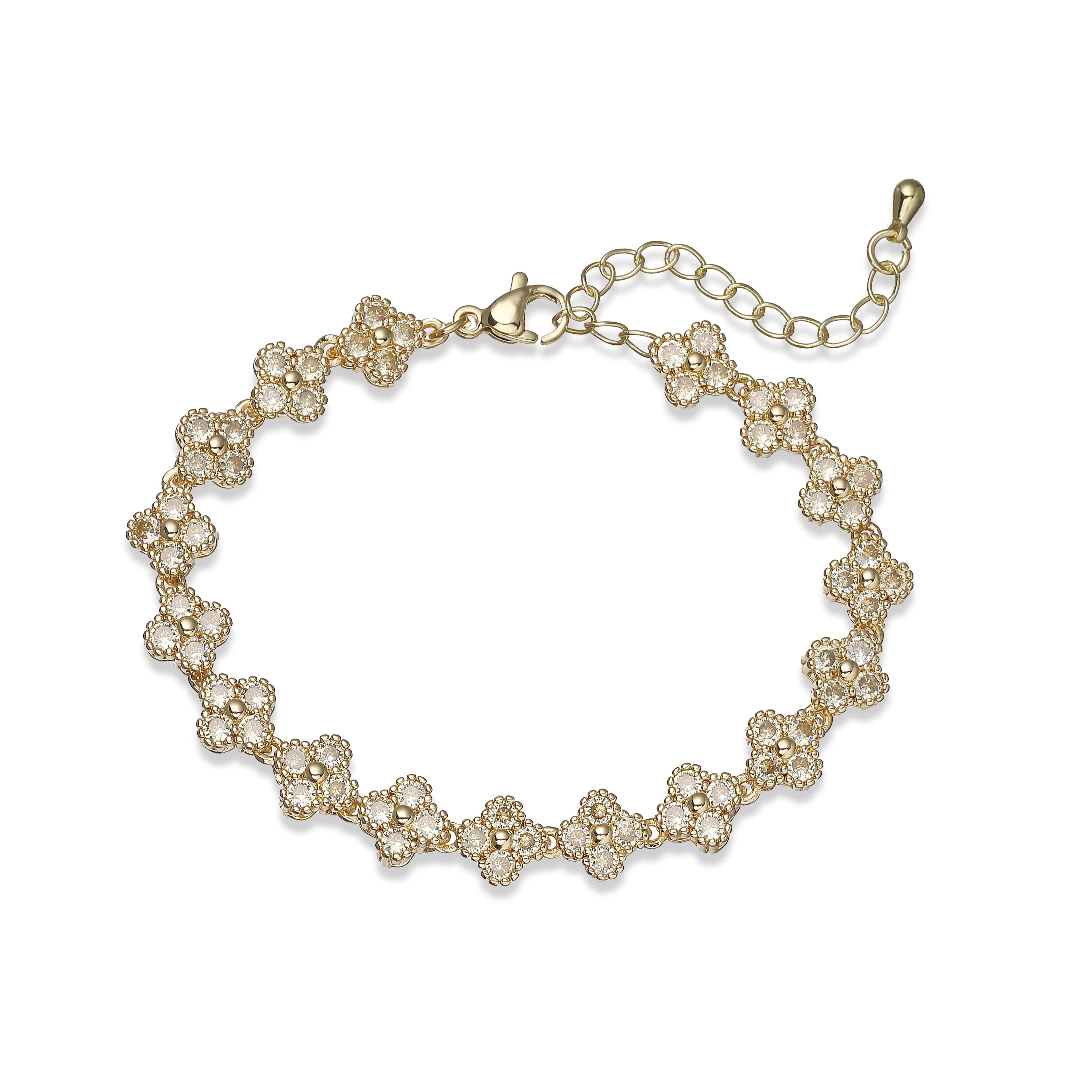 Bracelet fin Ambre & Lune, finition doré, fleurs en strass CZ vert olive — bijou ajustable minimaliste pour femme