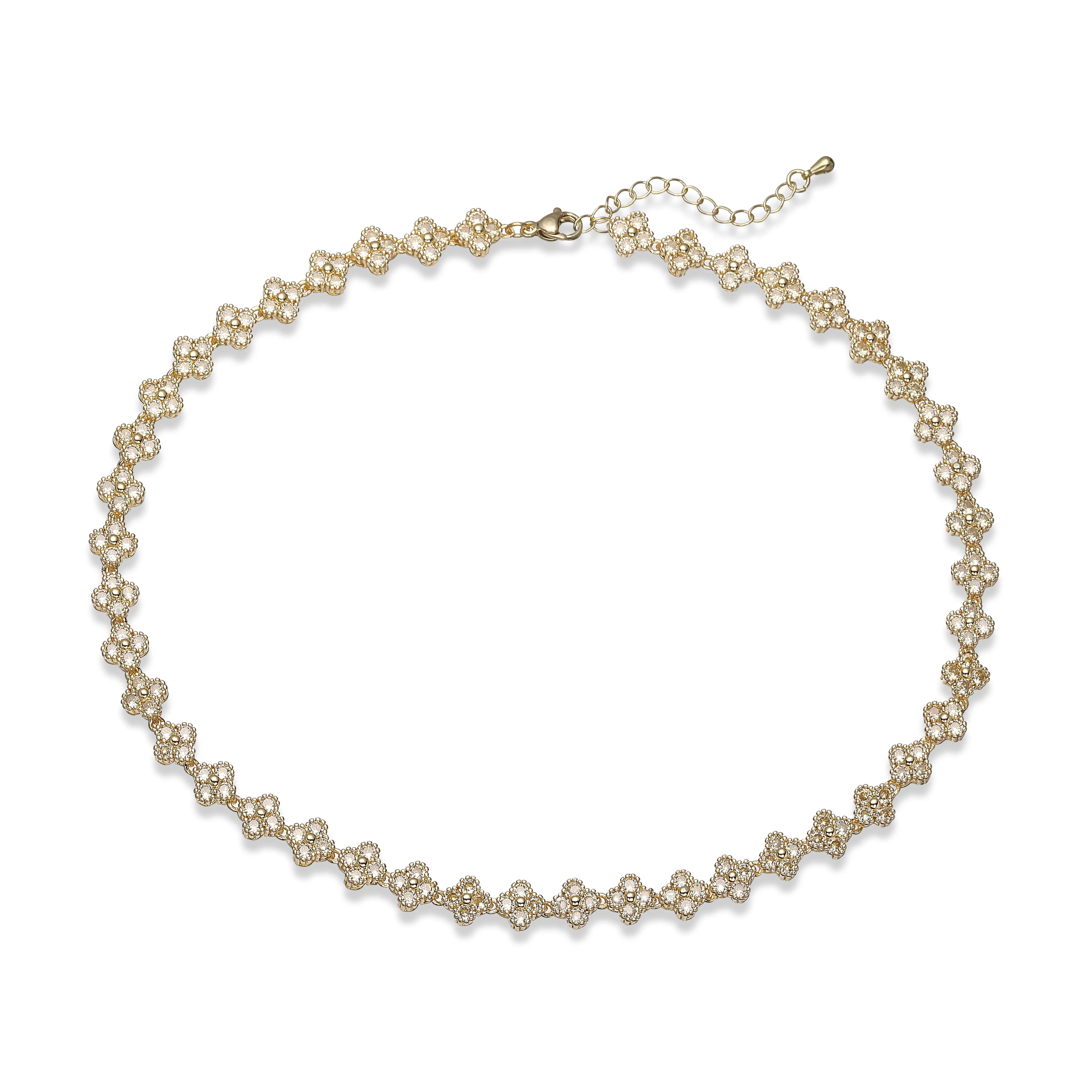 Collier fin Ambre & Lune, finition doré, perles fleurs en strass CZ vert olive — bijou ajustable minimaliste pour femme