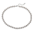 Collier fin Ambre & Lune en laiton, perles fleurs serties de strass CZ colorés, finition argentée, longueur ajustable