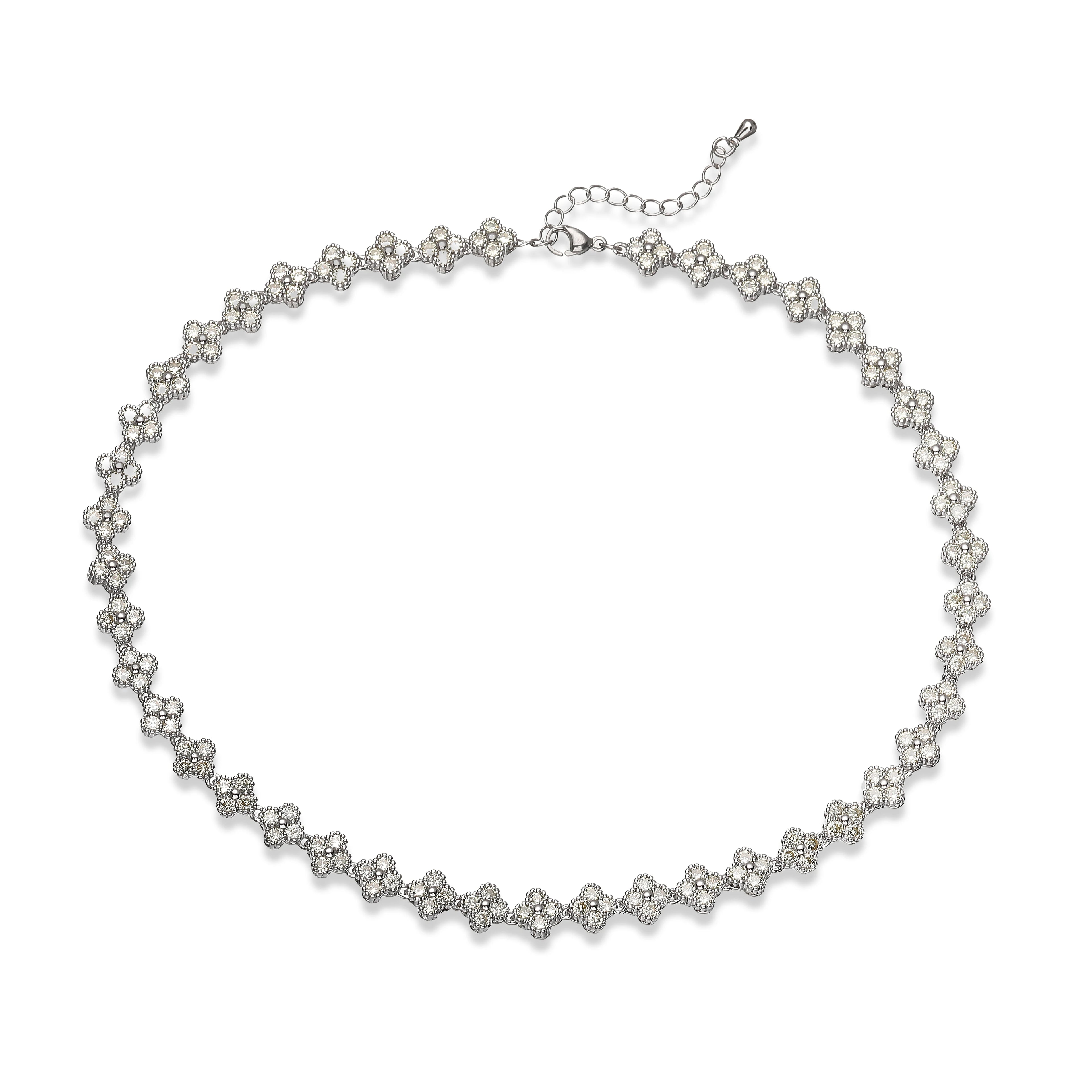 Collier fin Ambre & Lune, finition argenté, perles fleurs en strass CZ vert olive — bijou ajustable minimaliste pour femme
